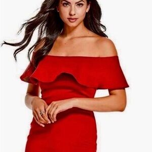 Guess Off Shoulder Ruffle Dress